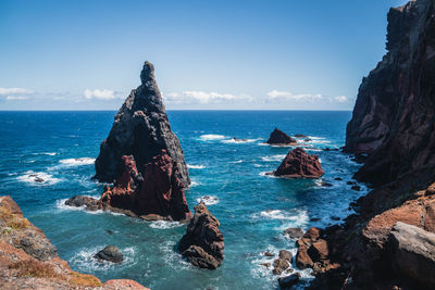 Scenic view at rocky coast of madeira island, portugal near ponta de são lourenço, caniçal
