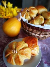 Close-up of breads on table