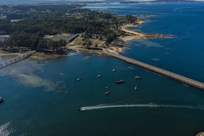 High angle view of boats in sea