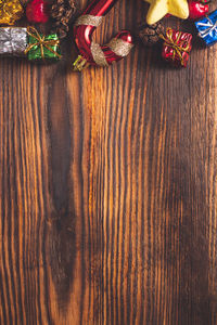 High angle view of christmas decoration on table