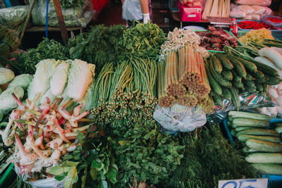 High angle view of vegetables for sale in market