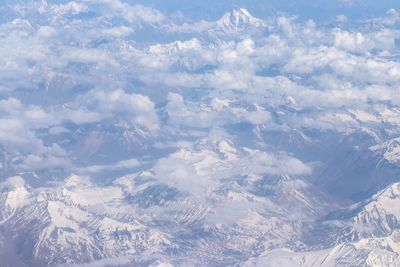 Aerial view of snowcapped mountains against sky