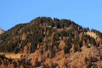 Scenic view of mountains against clear blue sky