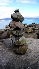 Stack of pebbles on shore