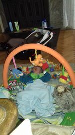 High angle view of toys at home