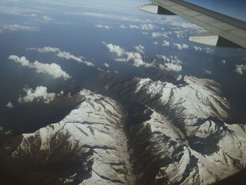 Aerial view of clouds over landscape seen from airplane