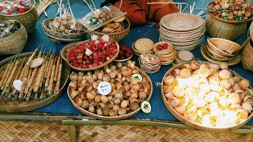 High angle view of market stall