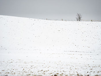 Scenic view of snow covered field against clear sky