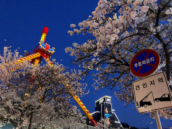 Low angle view of cherry blossom against blue sky