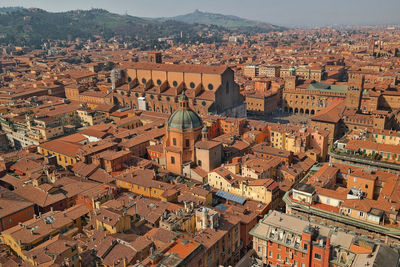 High angle view of buildings in city