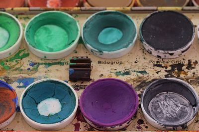Close-up of dry watercolor paints