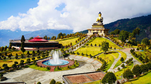 Low angle view of temple against sky