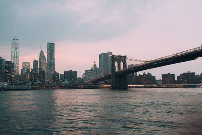 Brooklyn bridge  against new york skyline