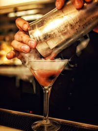 Close-up of cocktail pour