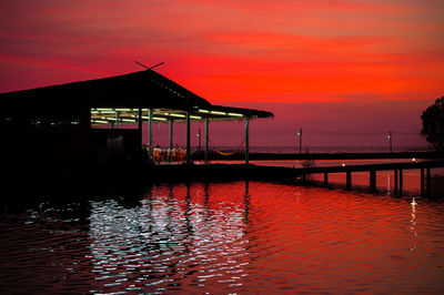 Reflection of sky in water at sunset