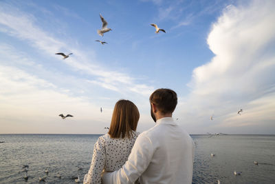 Kaliningrad, russia. young couple in love on the seaside