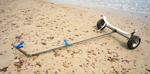 High angle view of bicycle on beach