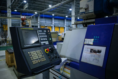 The control panel and analog switch with the control button of the machine in the manufacturing.