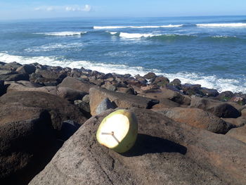Scenic view of sea shore against sky