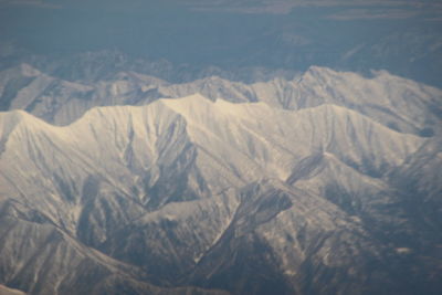 High angle view of snowcapped mountains