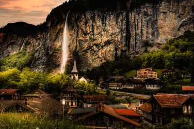 View of buildings and houses in background