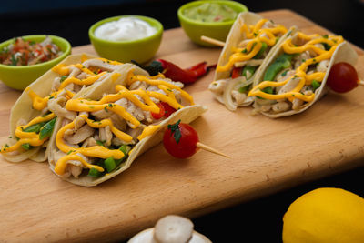Close-up of chopped vegetables on cutting board