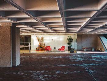 Interior of empty parking lot