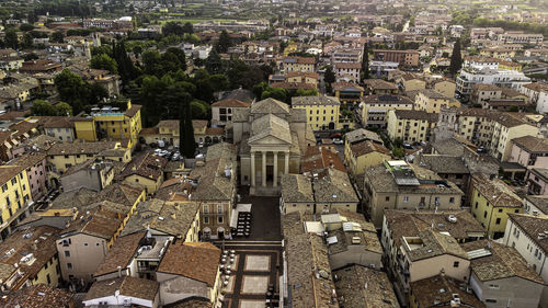 High angle view of buildings in city