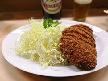 Close-up of food in plate on table