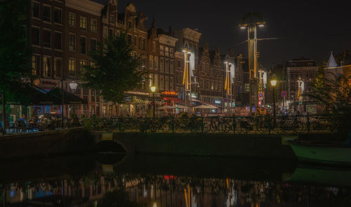 Skyscrapers in city at night