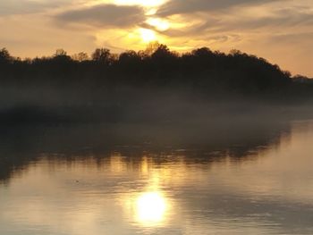 Scenic view of lake against sky during sunset