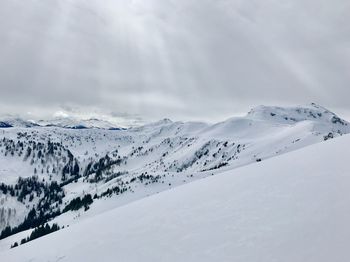 Scenic view of snowcapped mountains against sky