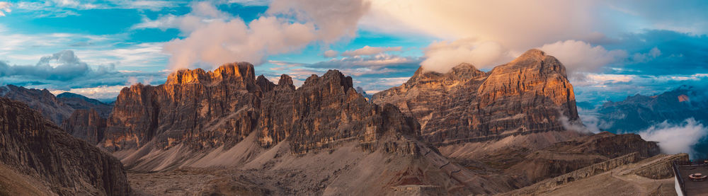 Panoramic view of rocky mountains against sky