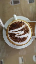 High angle view of coffee in cup