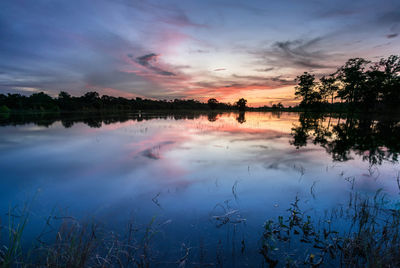Scenic view of lake against sky during sunset