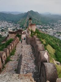 High angle view of old ruins in city