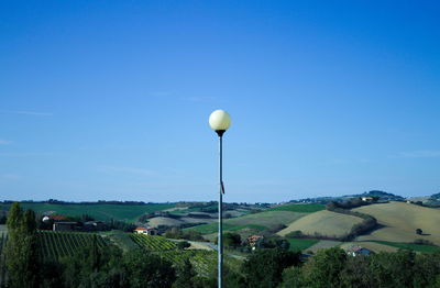 Scenic view of field against clear blue sky