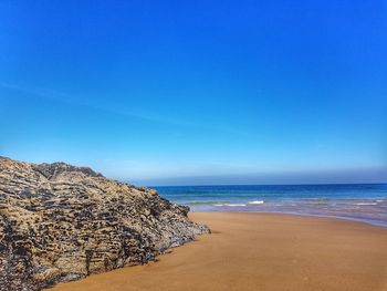 Scenic view of sea against clear blue sky