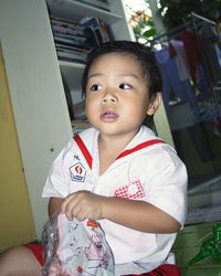 Close-up of cute baby boy at school