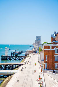 Scenic view of sea against clear blue sky