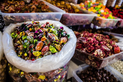 High angle view of food for sale