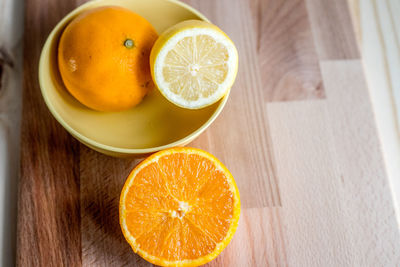 High angle view of orange on table