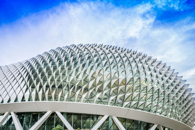 Low angle view of modern building against cloudy sky