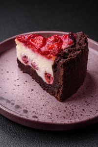 Close-up of cake in plate on table