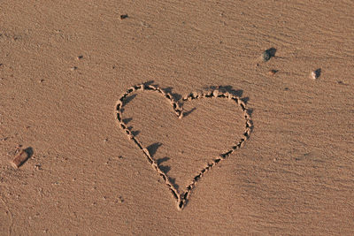 High angle view of footprints on sand at beach