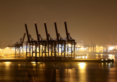 Hamburg harbour dockside at night