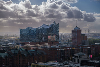 High angle view of buildings in city