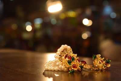 Close-up of christmas decoration on table