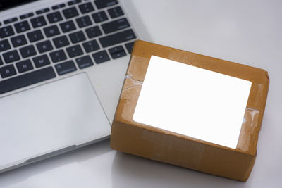 High angle view of laptop on table