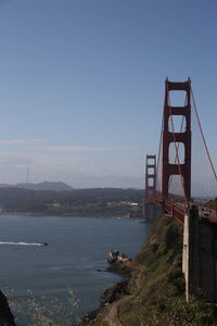 View of suspension bridge over sea